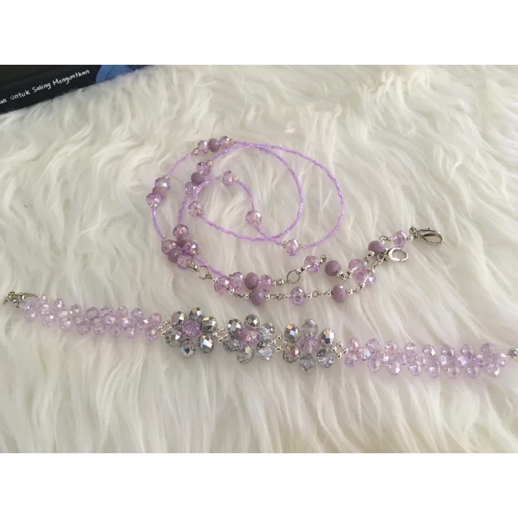 1 Set Konektor+Strap Masker Hijab Kristal Lilac