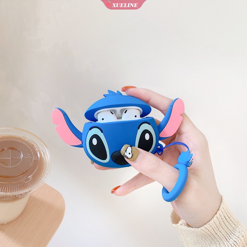 Cover Pelindung Bahan Silikon Motif Kartun Stitch Untuk AirPods 1 2