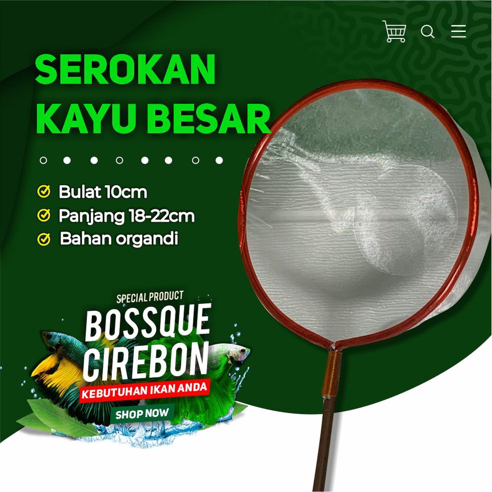 Serokan Ikan Besar KAYU Bulat 10CM Seser Ikan Chana Koki Koi Saringan Sauk Ikan Hias Jentik Kutu Air