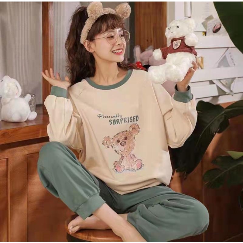 HS COD Piyama PP Kaos Premium Import Wanita / Stelan Baju Tidur Wanita Murah/ Baju tidur lengan panjang-1