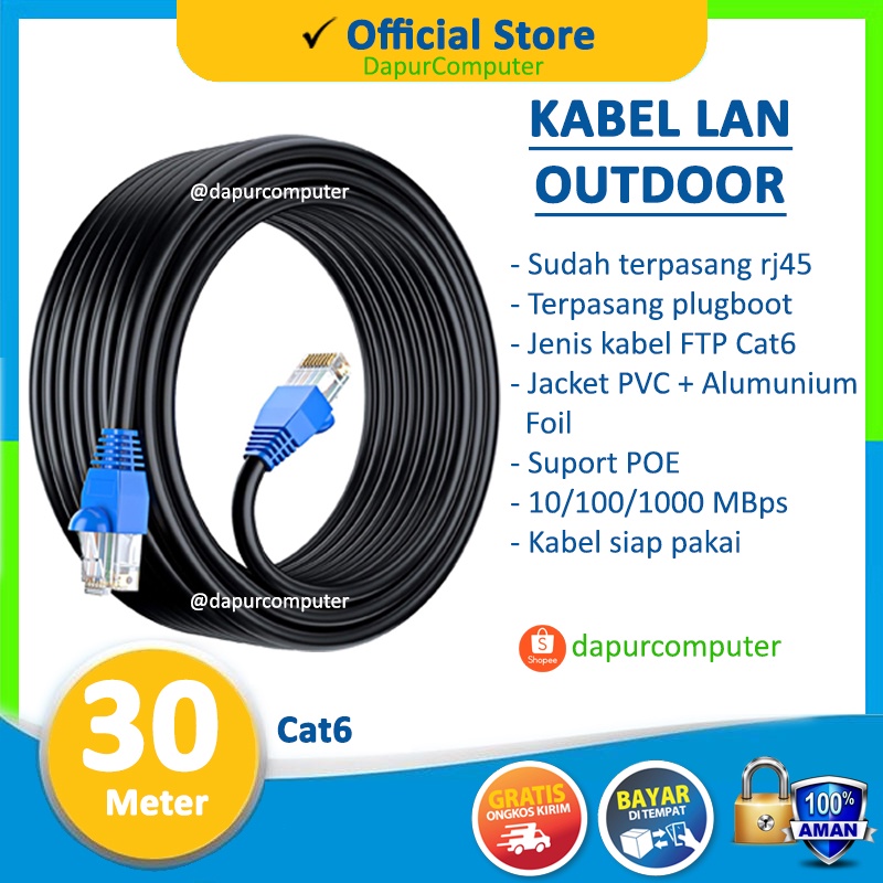 kabel lan 30 meter outdoor ftp cat6 spectra wifi internet terbaik siap pakai murah