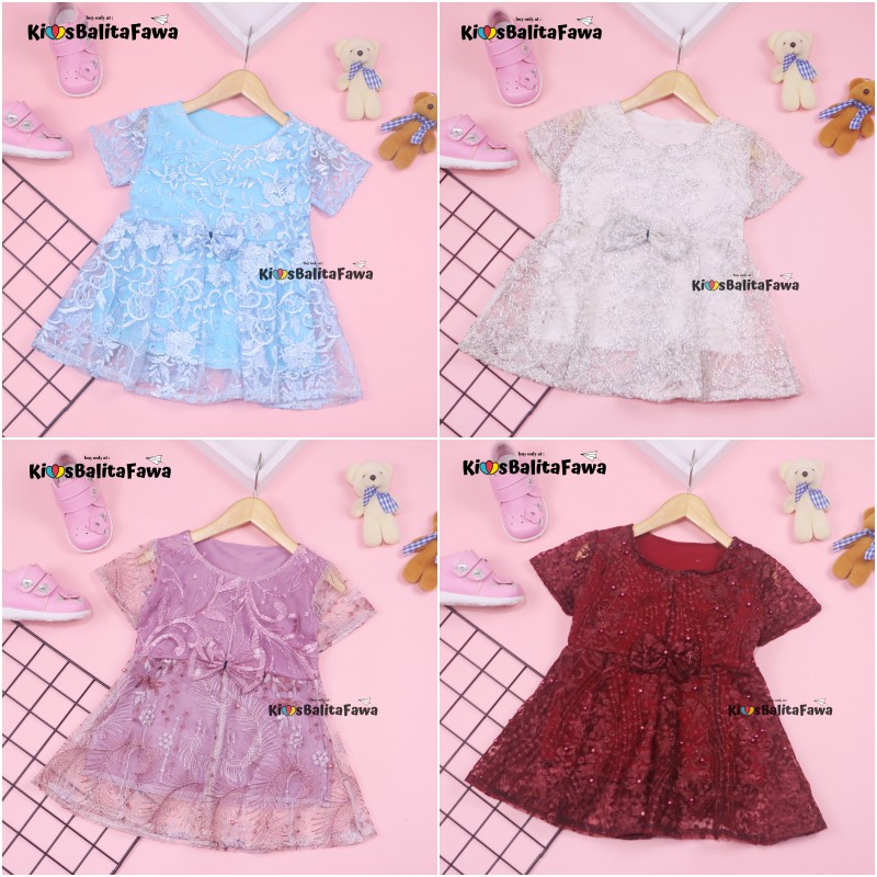 Dress Icha Brukat uk 6-12 Bulan / Dres Anak Perempuan Brukat Kondangan Gaun Pesta Baju Lengan Import Cewek