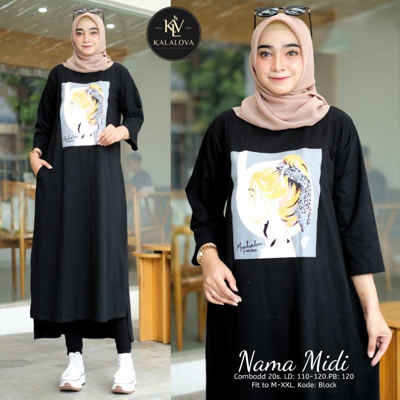 Nama Midi Jesica Gamis Terbaru 2022 Mini Dress Korea Baju Kaos Wanita Jumbo Ootd Kekinian Bahan Combed Aplikasi Sablon