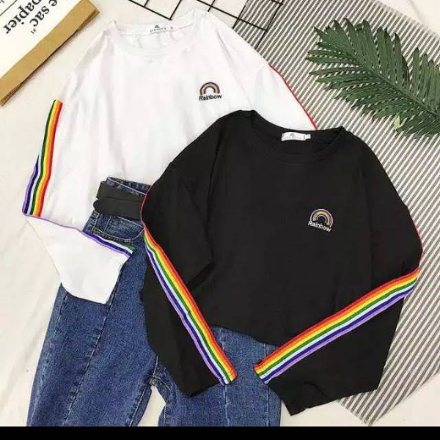 SWEATER PELANGI /SWEATER RAINBOW (list asli+sablon timbul