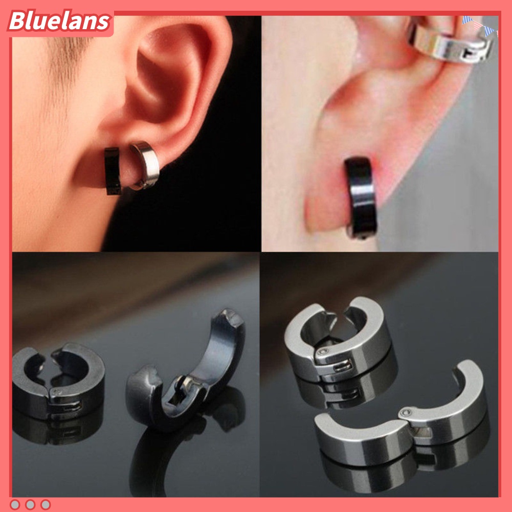 2pcs Anting Klip On Tanpa Tindik Bahan Stainless Steel Gaya Punk Untuk Unisex