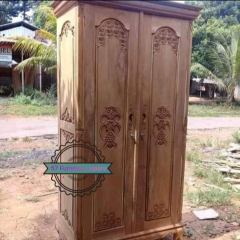 Lemari pakaian 2 pintu jati mentahan - Almari ukir jepara