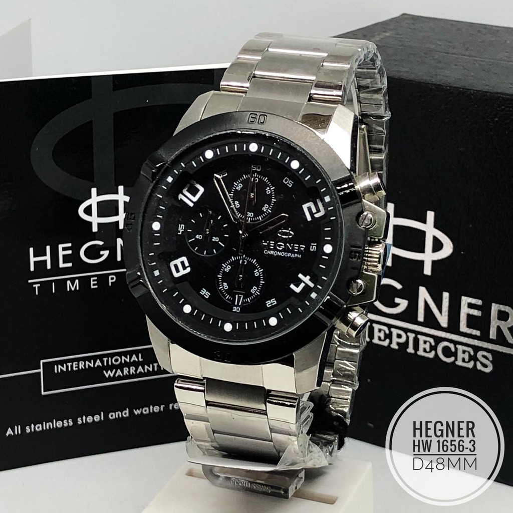 Jam Tangan Hegner HW 1656-3 Pria Cowok Rantai Stainless Chrono Aktif Kualitas Original Waterproof