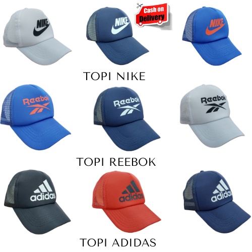 Topi Jaring Sablon Adidas / Nike / Reebok Trucker Hat Unisex Kualitas Premium