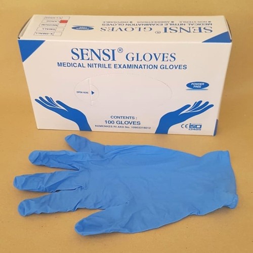 Sarung Tangan Sensi Nitrile / Sensi Glove Nitrile Non Powder Isi 100's , Biru