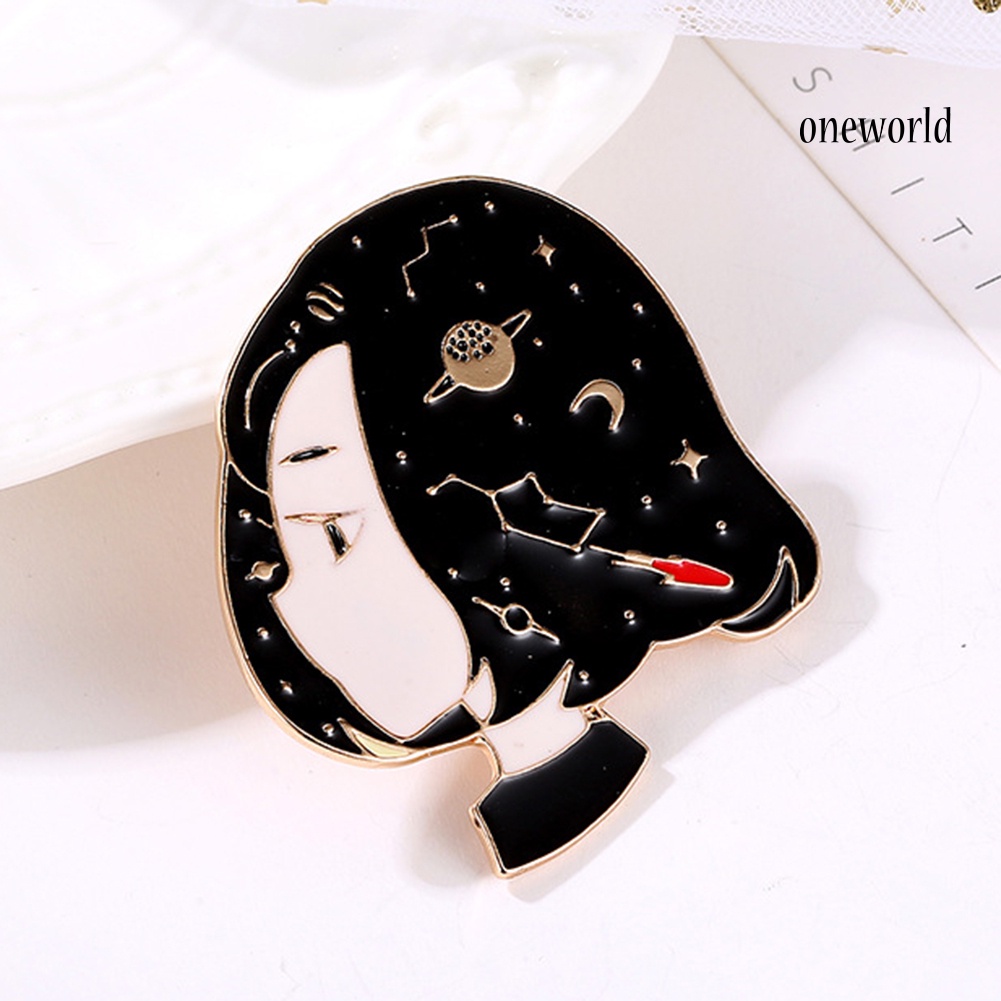 OW@ Cartoon Girl Portrait Enamel Brooch Pin Jeans Coat Shawl Jewelry Decoration