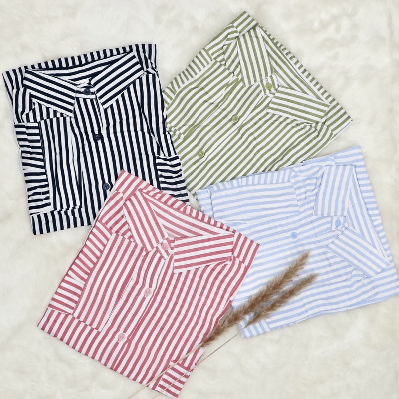 KARA.ID NAZHA Shirt Oversize Salur Garis - Kemeja Atasan Oversized Wanita - Stripe Shirt