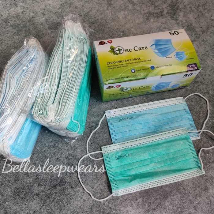 3PLY NECARE EMBOS BOX ISI 50 - MASKER 3PLY EARLOOP NECARE EMBOS KEMENKES WARNA BIRU PUTIH  HIJAU