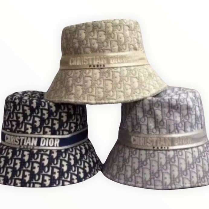 ( COD ) Topi Dior Kanvas Bucket Premium Quality Import - Grey Terlaris