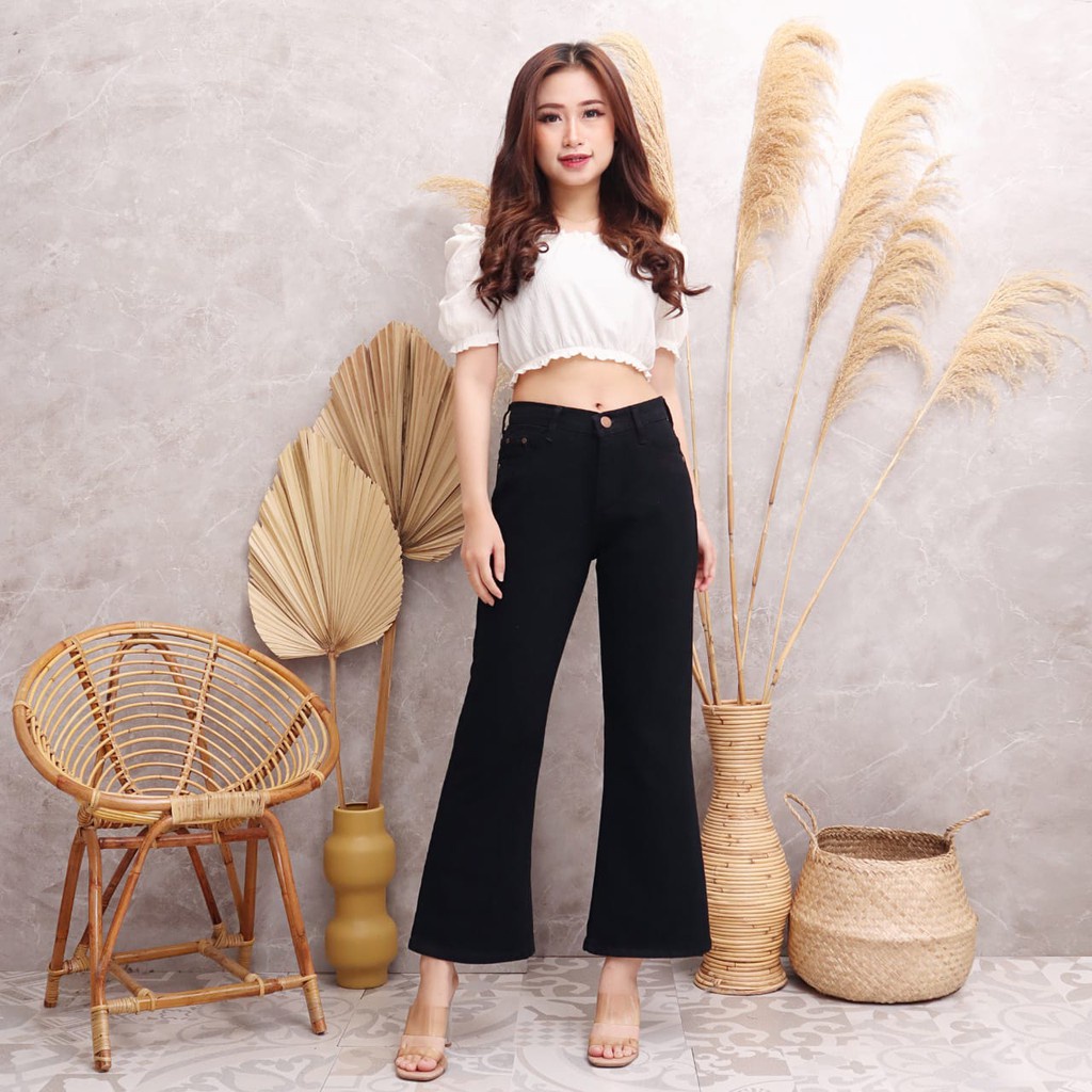 MAGCU - Celana Highwaist Boyfriend Cutbray Jeans Wanita - Boyfriend Cutbray Avici Boot Cut 27-34