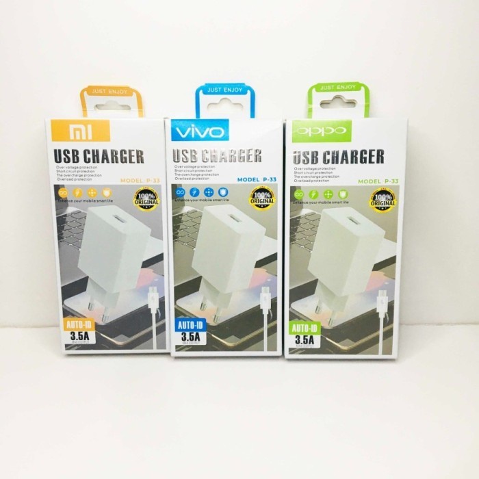 Model Baru Travel Charger Branded P-33 3.5A V8 Micro Usb Casan P33 Grosir