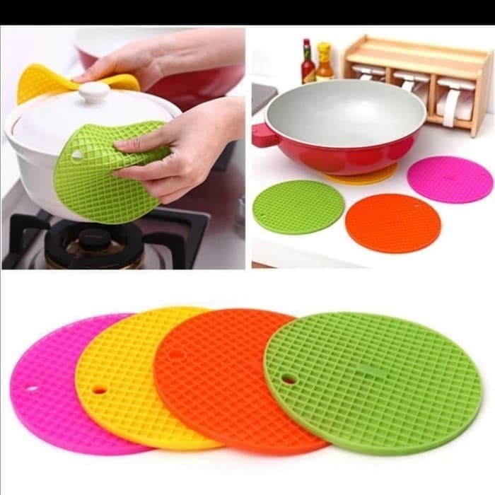 Tatakan Alas Silikon Bulat Anti Slip Tahan Panas Dapur Gelas Piring