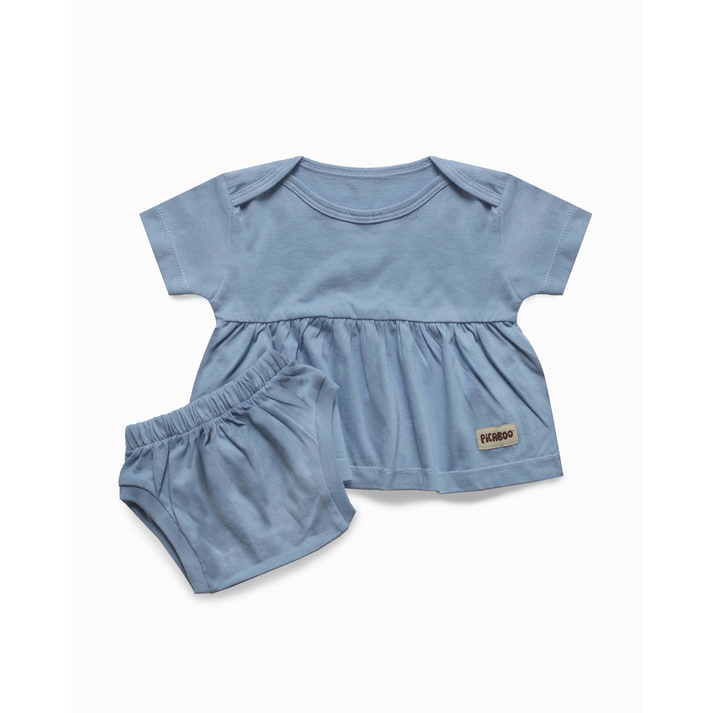 Picaboo Babyswear Set Dress Pendek Bayi / Gaun bayi - Dusty Blue