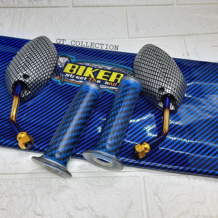 - Paket Variasi Honda Kulit Jok Biker + Handgrip Karbon + Spion Beat Mini Twotone  8FV