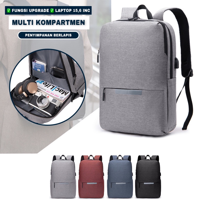 Highland Tas Ransel Pria/Wanita Tas Ransel USB Charge Backpack Bahan Nilon Waterproof Tas Laptop/Tas Punggung TR208