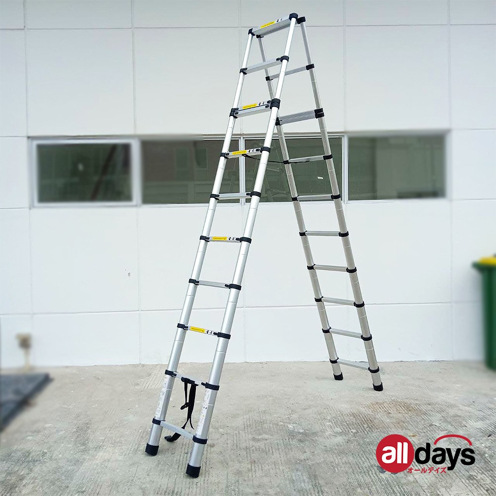 Alldays Tangga Lipat Teleskopik DOUBLE TRIANGLE 2,9 + 2,9 METER Alumunium Ladder Bahan Kuat, Praktis, Simple