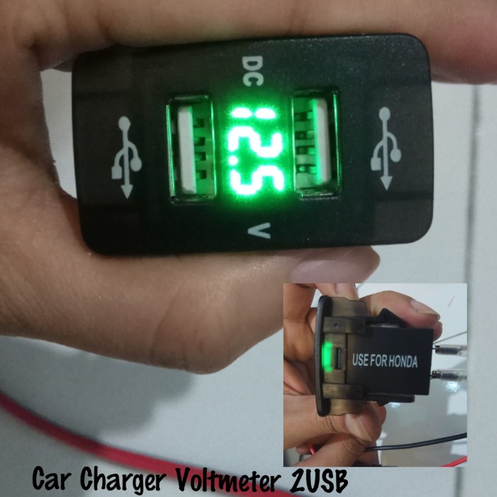 Car Charger 12V dan 24V 2USB + Voltmeter USB 3.1A for HONDA
