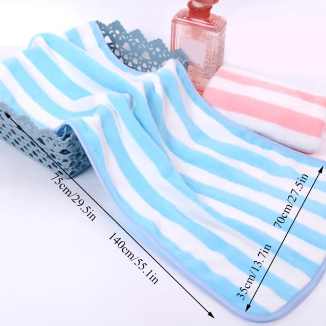 Handuk Mandi Microfiber Bulu 35x75cm 50x100cm 70x140cm Motif Salur Handuk Dewasa Handuk Anak Import Murah