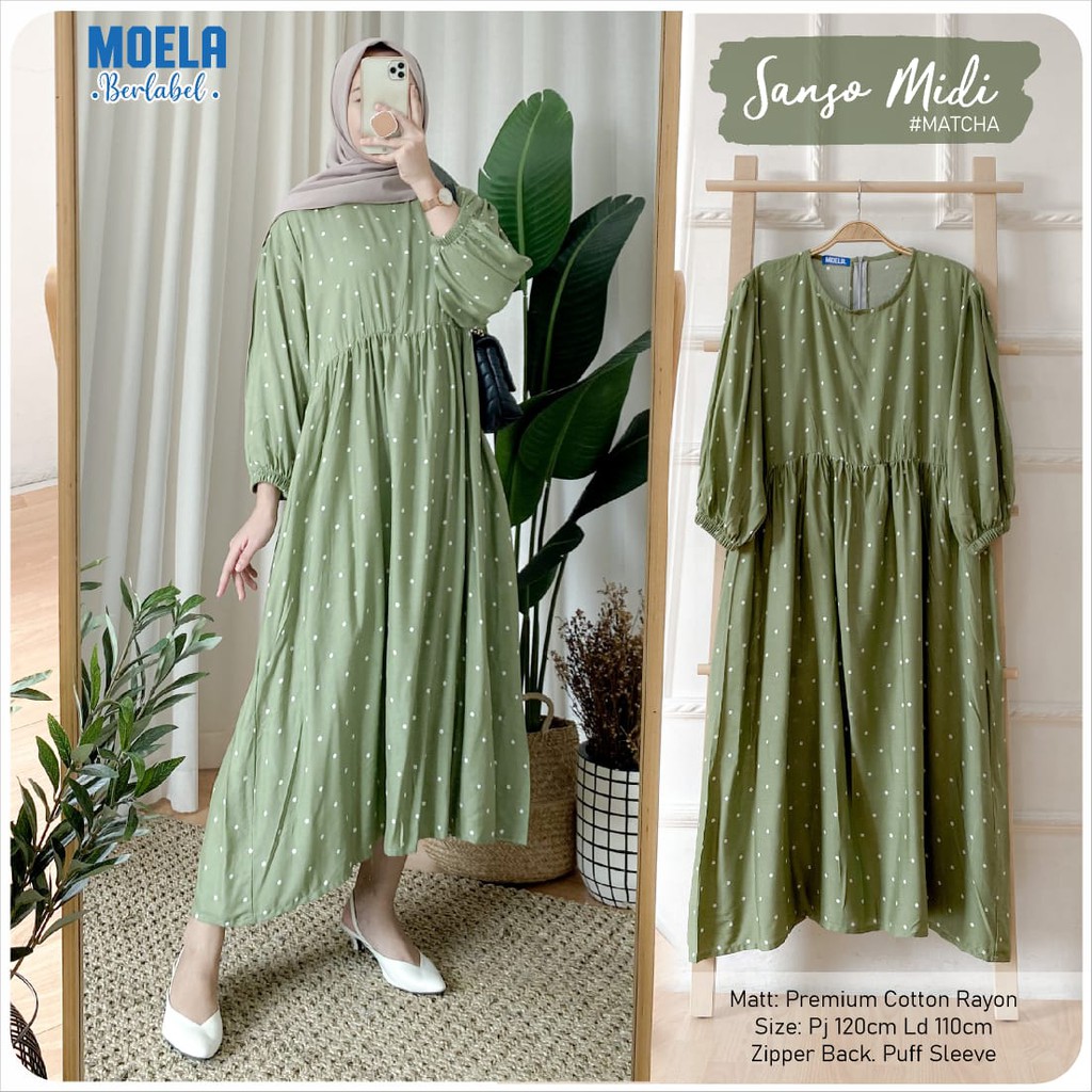 Dress Wanita SANSO Midi Original Berlabel Moela LD110 Baju Gamis Muslimah Remaja Ready Stock