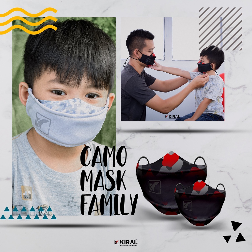 CAMOMASK FAMILY Masker Kain Anak 3D 3 ply Lapis Korea Headloop Earloop Motif Non Medis Anak Keren