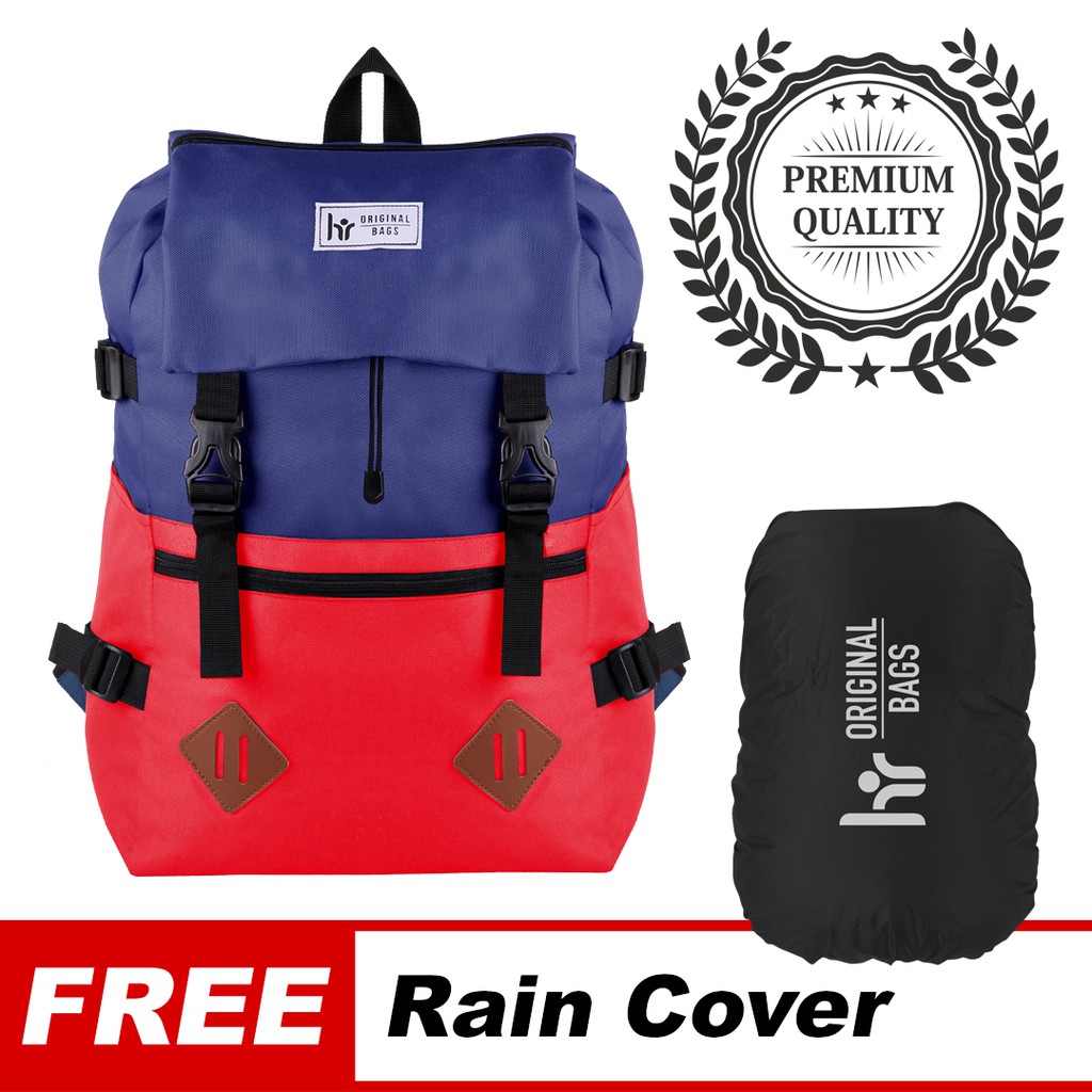 Tas Ransel Cowok / Tas Kuliah / Tas Distro / HR Bag [NAVY + RED]