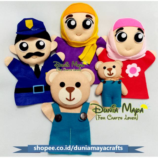 Boneka Tangan Karakter Hewan Orang Custom Hand Puppet Flanel Lucu