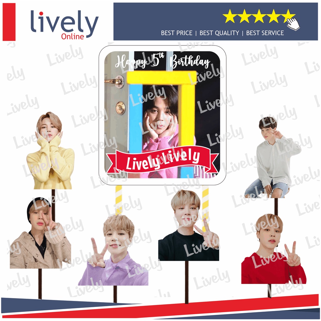 CUSTOM NAMA CAKE TOPPER KARAKTER BTS JIMIN HIASAN KUE ULANG TAHUN HAPPY BIRTHDAY