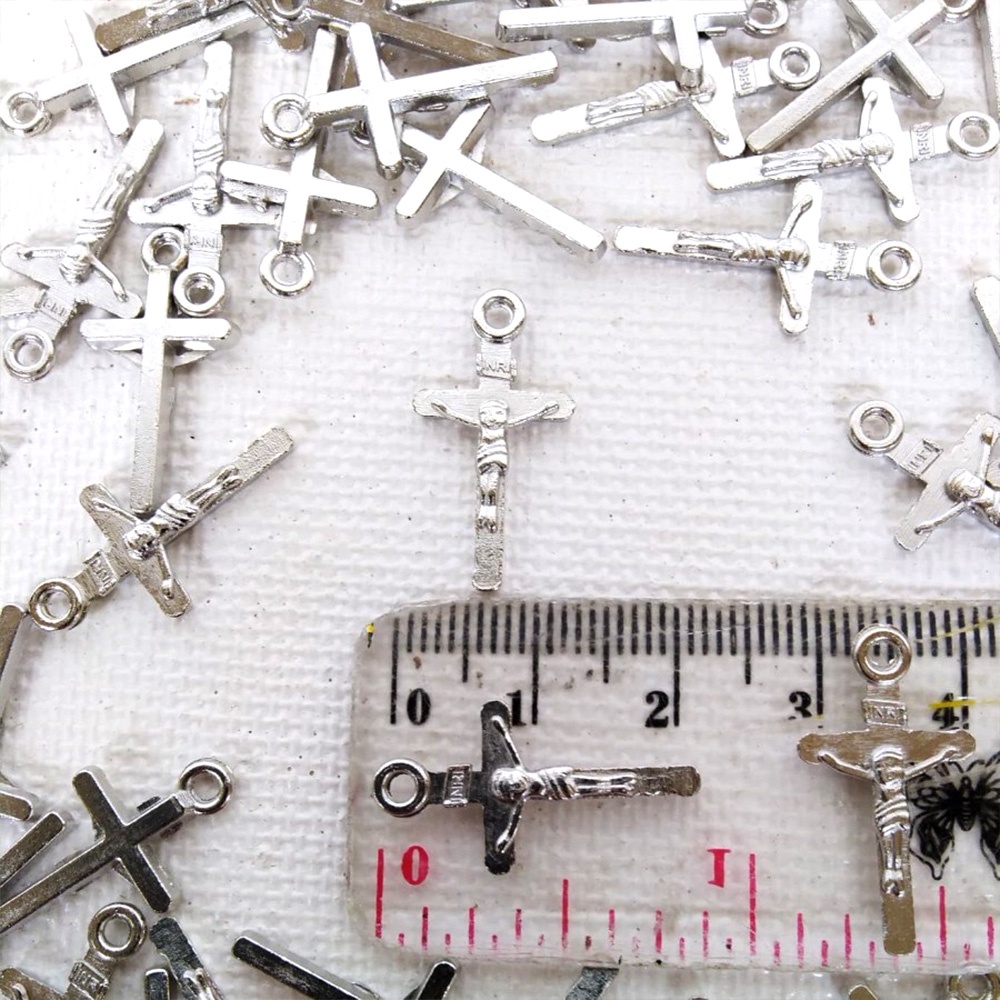 Cross / Bandul Salib Yesus Logam Simple - Bahan Rosario Kecil Perlusin