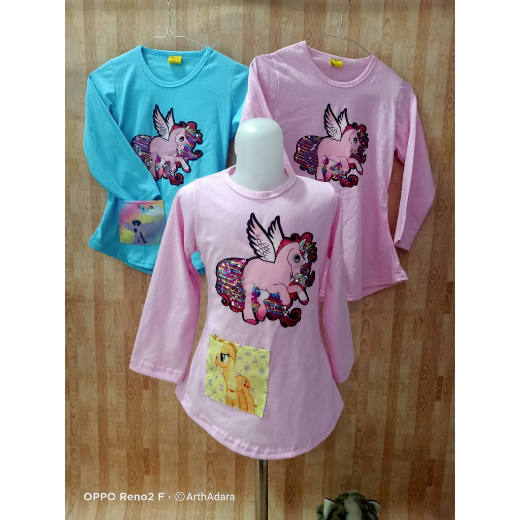 Baju Murah Unicorn LED + Usap  Anak Perempuan / Kaos Anak Perempuan Unicorn/kudapony  Usap + LED