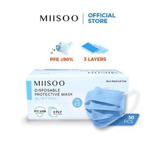 Image of MIISOO Disposable Face Mask Earloop 50pcs /BOX Masker Kesehatan 3ply Masker wajah IZIN RESMI BNPB