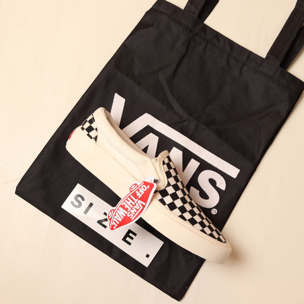 Paket 100% Import Vans Slip On Mono Checkerboard  + Tote Bag Vans