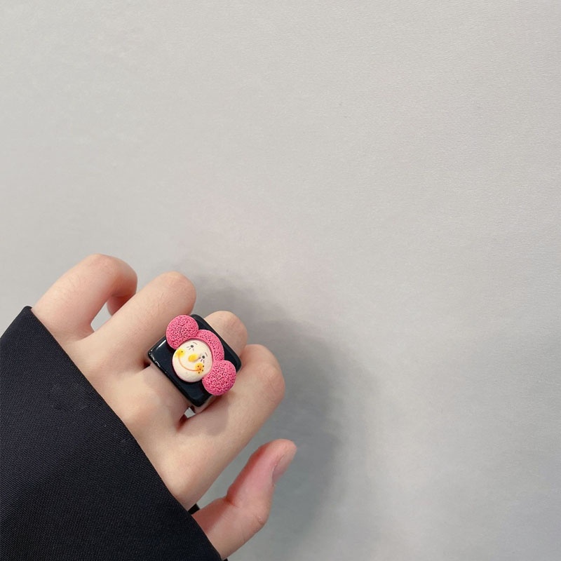 Perhiasan Cincin Resin Desain Kartun Wajah Bayi Lucu Untuk Wanita