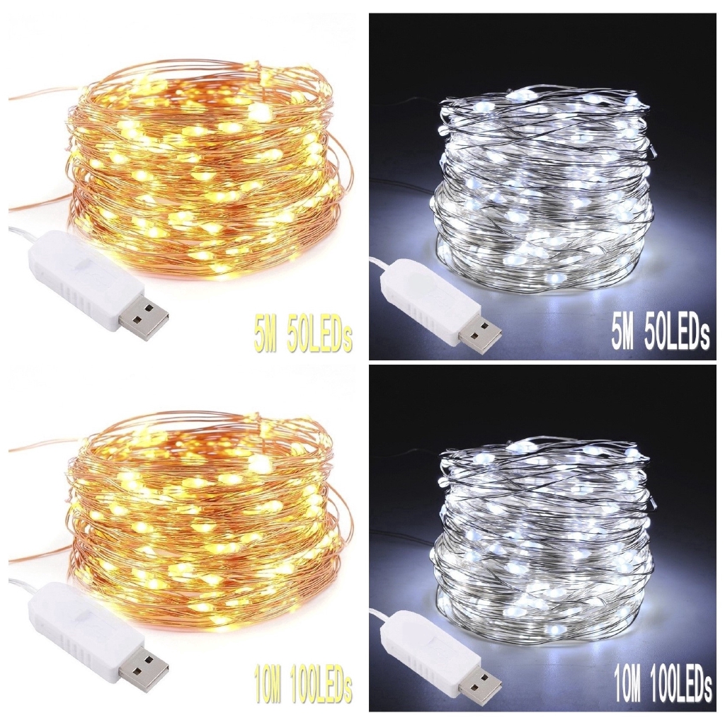 COD  5/10M USB LED Copper Wire String Fairy Light Strip Lamp