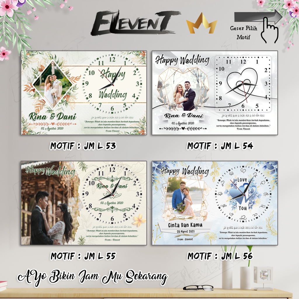 Jam Dinding Custom Nama dan Foto Hadiah Pernikahan Ulang Tahun Kado Nikah Walldecor Pajangan Berkesan Hadiah Wedding Biodata Bayi / Anak Ultah Wisuda Keluarga Graduation Anniversary Birthday Barakallah Fii umrik Lucu Elegant Bingkai Kaca MDF Murah