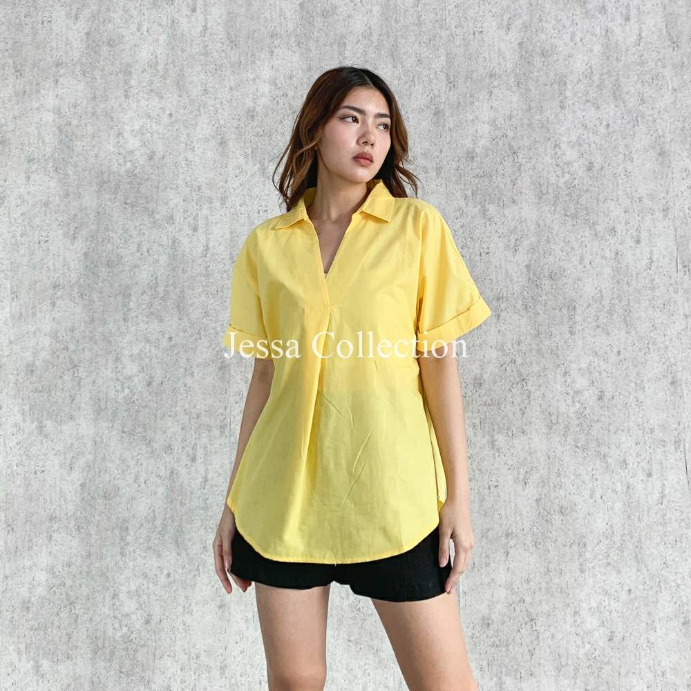 Kemeja Katun Twist Neck M FG