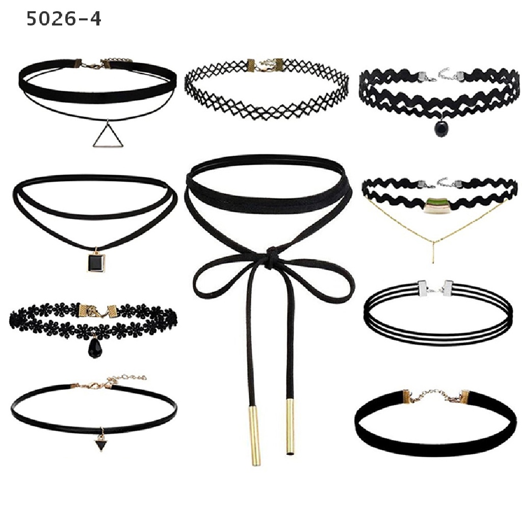 5026-4 10 Pieces Choker Necklace Black Classic Velvet Stretch Gothic Tattoo Necklace 5026-4