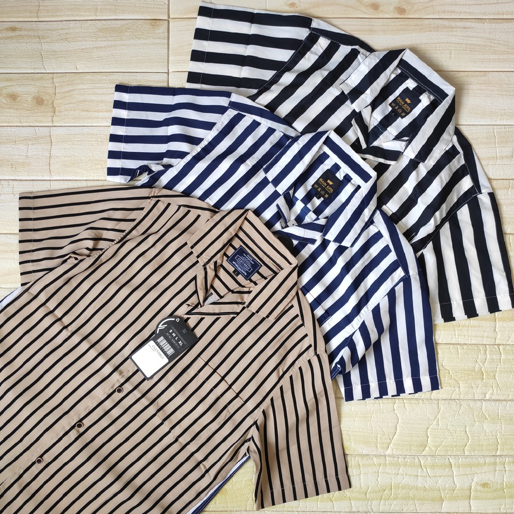 KEMEJA SALUR PRIA KEMEJA SALUR COWOK KEMEJA PRIA LENGAN PENDEK KEMEJA STRIP PRIA CASUAL GARIS GARIS