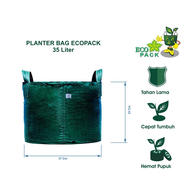 Planter Bag Eco Pack 35 Liter Green HDPE Original Kualitas Ekspor Tabulampot