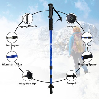 【Warna Dipilih】 Trekking Pole Kompas ~ Tongkat Mendaki Trekpole ~ Tracking Treking Pendaki Traking