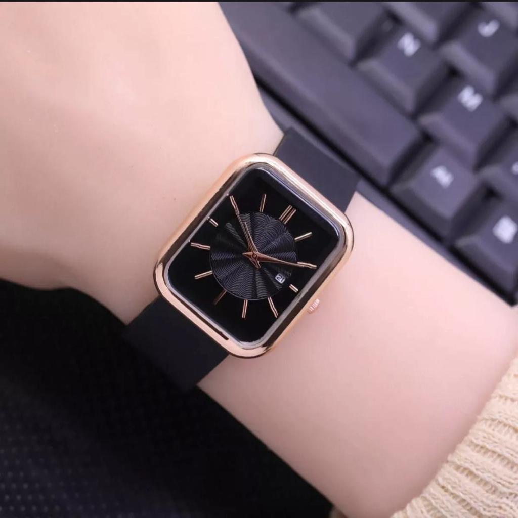 [DGS] COD✅ JAM TANGAN WANITA TERBARU 2022 STRAP RUBBER CASE KOTAK DIAMOND TANGGAL FS-285