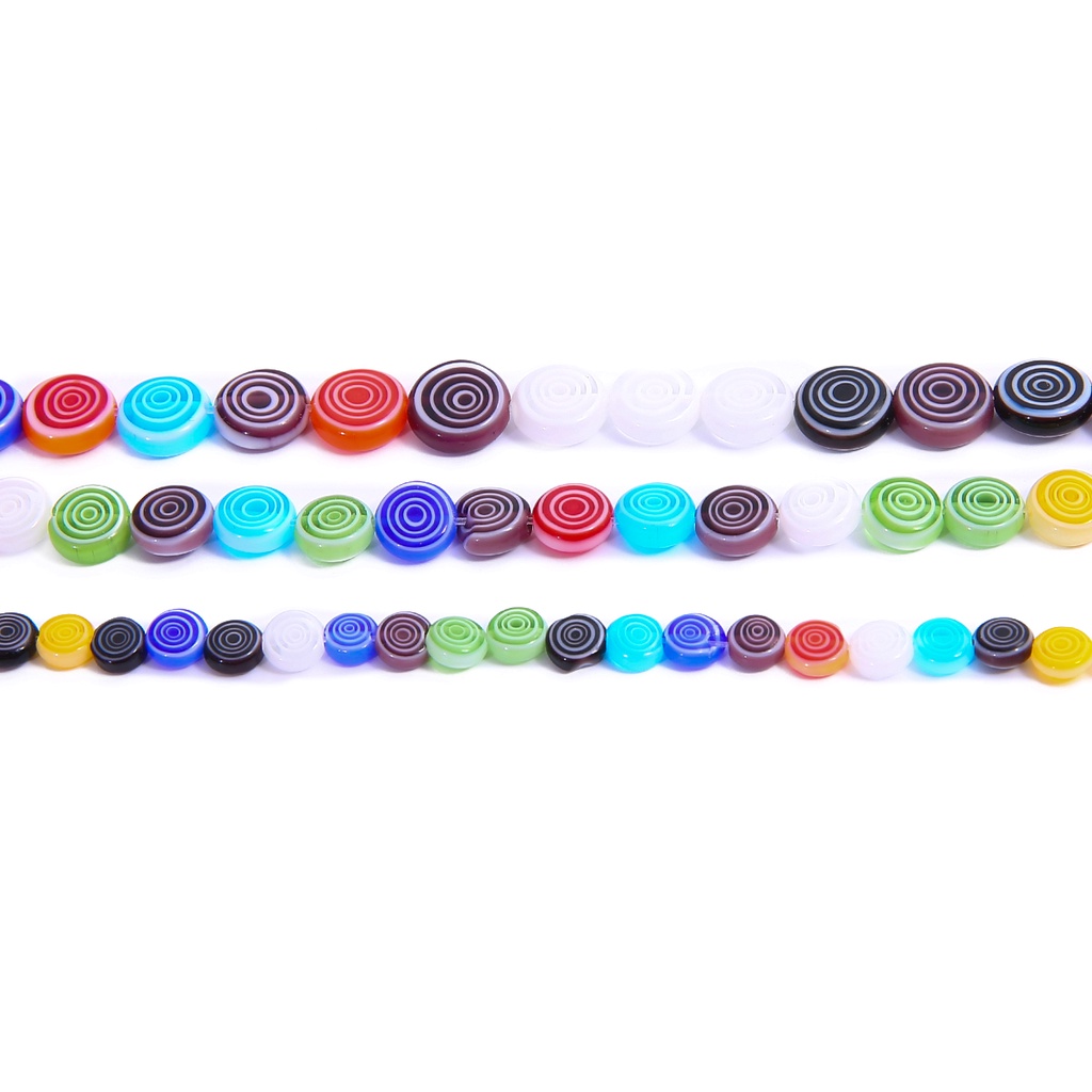 6/8/10 Mm 37-65 Pcs Warna Campuran Flat Round Disk Bunga Pola Kaca Lampwork Longgar Kerajinan Manik-manik Untuk Aksesoris Pembuatan Perhiasan Liontin DIY