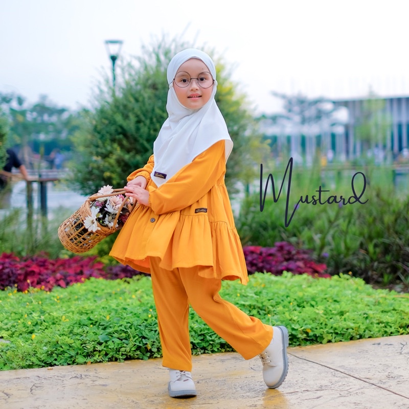 One set Anak NIRMALA- Setelan celana anak perempuan rayon polos 1 2 3 4 5 6 7 8 9 10 tahun Paud SD murah premium by listiaforkids