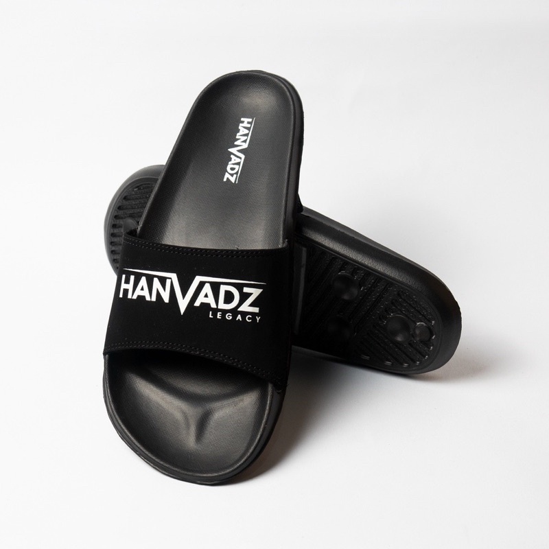 Sandal Slop Handvadz Black White Text Original