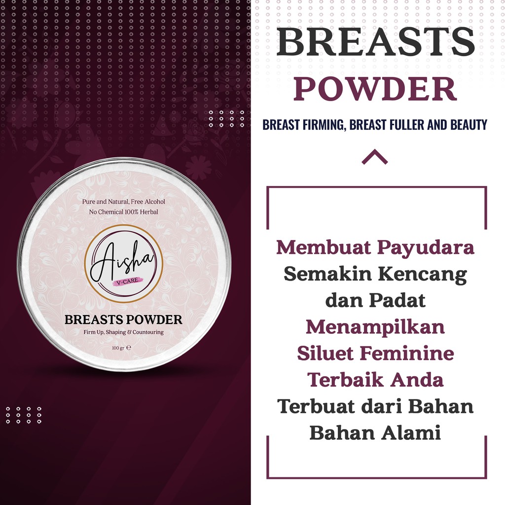 AISHAVCARE BREASTS POWDER | PENGENCANG PAYUDARA HERBAL | PERAWATAN KEWANITAAN SESUAI SUNNAH | KHUSUS WANITA