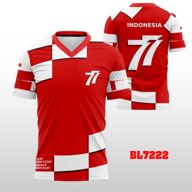 Kaos Jersey HUT RI 77 17an Dirgahayu Indonesia v neck Custom gratis nama BL7222 XS-XL