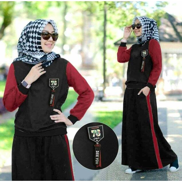 pakaian Gaun muslim ibu islami asd setelan st HIJAB STELAR HITAM MAROON / baju wanita longdress untu